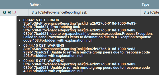Error messages given by S2S Reporting Task when instance user doesn't have '<strong>retrieve site-to-site details</strong>' policy